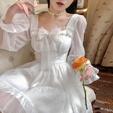 Drespot Vintage Sweet Kawaii Princess Fairy Dress Women French Elegant White Ruffle Party Dresses Female Mori Girl Cute Clothes