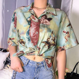 Angel Graphic Shirt Harajuku Vintage Women Hawaii Ladies Tops Streetwear Roupas Femininas Blouse Short Sleeve T Shirt
