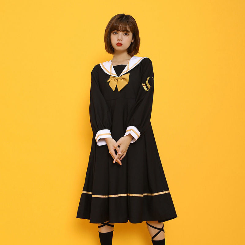 Drespot Japanese Style Sailor Collar Dress  Fashion Spring New Japanese School Uniform JK Japanese Kawaii Soft Girly Dress