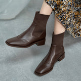 Autumn Women Boots Square Toe Slip-on Square Heel Chelsea Ladies Short Boots Fashion Trend Female Sock Office Ladies Ankle Shoes