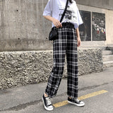 Drespot  Korean Style Wide Leg Pants Women Streetwear Thin Summer Plaid Pants Oversize Female Checkered Trousers High Waist