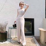 Drespot Elegant Business Sleeveless Jumpsuits Women New Wide Leg Long Playsuits Casual Office Lady Work Wear Rompers
