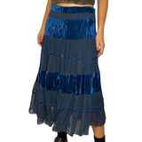Vintage Blue Long Pleated Skirt Y2K Fairy Grunge Kawaii High-Waisted Midi Skirt Women Korean Harajuku Retro Goth Patchwork Skirt