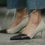 Drespot  Autumn Women High Heels Pointed Toe Ladies Pumps Shoes Patchwork PU Leather Elegant Stiletto Women's Shoes