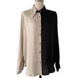 Vintage Patchwork Shirt Women Long Sleeve Beautiful Blouses Button Up Tops Korean Elegant Casual Oversized Streetwear