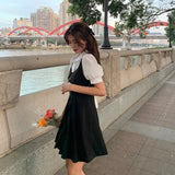 Drespot Vintage One Piece Dress Korean Short Sleeve Elegant Y2k Mini Dresses Women Casual Gothic Black Dress Summer  Kawaii Lolita D8