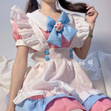 Drespot Kawaii Maid Lolita Dress Cosplay Custume Uniform Outfit Pink Party Dresses Puff Sleeve Ruffle Cute Clothes