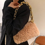 Drespot Back to school supplies Fashion Chain Plush Women's Shoulder Bag Winter New High Quality Soft Rabbit Fur Ladies Handbag Designer Female Tote Bag Bolso