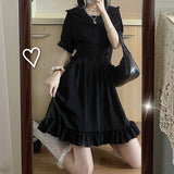 Drespot Gothic Goth Harajuku Blakc Lolita Dress Women's   Ruffle Puff Sleeve Mini Dress Preppy Dark Academia Style Clothes