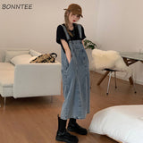 Dresses Women Denim Midi Straps New Loose Streetwear Vintage Sleeveless All-match BF Simple Washed Students Aesthetic Clothing