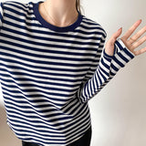 Drespot Autumn Winter Classic Striped Women's T-Shirts  New Long Sleeve O-Neck Basic Casual Shirts Female Knitting Tops