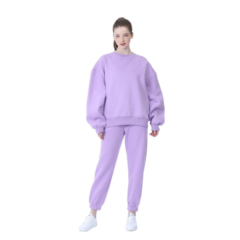 Drespot New Winter Women's Tracksuit Hoodies Pants Suit Oversized Casual Fleece Two Piece Set Sports Sweatshirts Pullover Outfits
