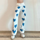 Drespot Thanksgiving Heart Print White Baggy Jeans High Waist Straight-Leg 90'S Jeans Woman E-Girl Y2K Aesthetic Clothes