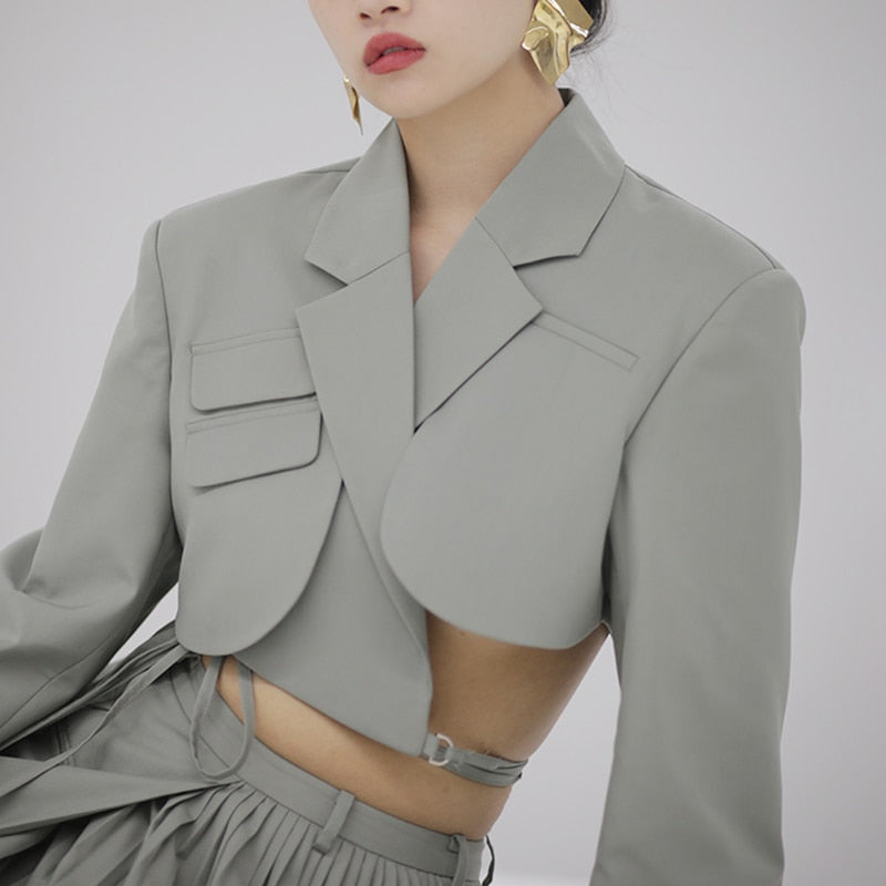 Drespot Irregular Elegant Blazer For Women Notched Long Sleeves Lace Up Bowknot Blazers Female  Summer Fashion New Coat