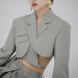 Drespot Irregular Elegant Blazer For Women Notched Long Sleeves Lace Up Bowknot Blazers Female  Summer Fashion New Coat