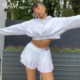 IAMHOTTY   Letter Print Pleated Basic White Solid Woman Skirts Casual Outfits Gym Elegant Skirt Femme Vintga Korean Style Summer