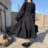 Drespot Gothic Style Dress Women Harajuku Gothic Lolita Goth Kawaii Dress Punk Cute Long Sleeve Black Midi Dress  Emo Oversize