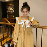 Drespot Kawaii Peter Pan Collar Ruffle Lolita Dresses for Women  Soft Girl Long Sleeve Midi Dress Korean Student Clothes Alt