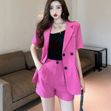 Drespot  Korean Fashion Casual Loose 2 Piece Set Women Short Sleeve Blazers Coat + Shorts Suits All-Match Pant Suits Sweet Two Piece Set