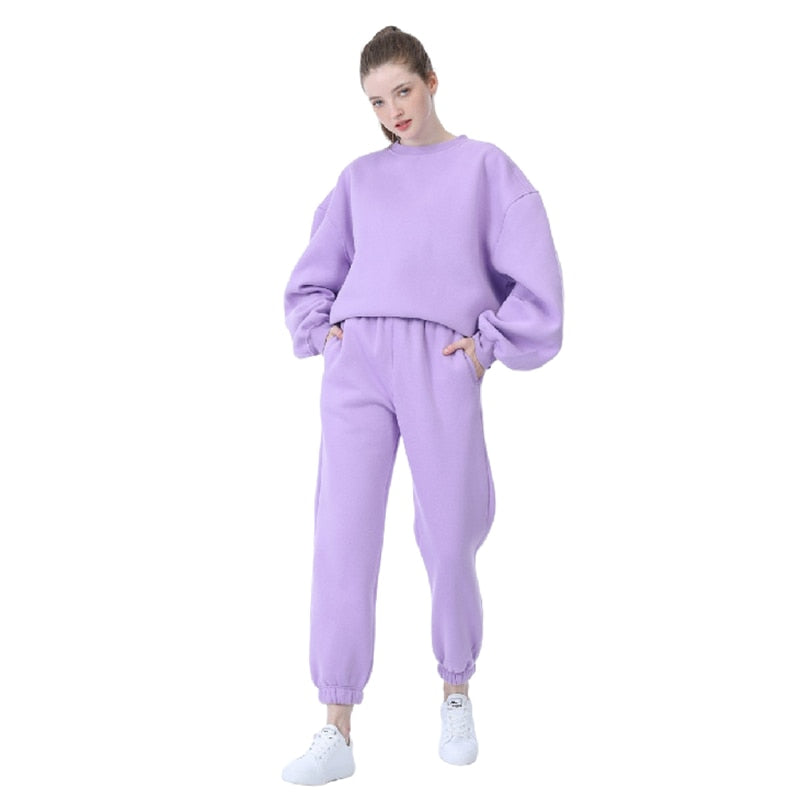 Drespot New Winter Women's Tracksuit Hoodies Pants Suit Oversized Casual Fleece Two Piece Set Sports Sweatshirts Pullover Outfits