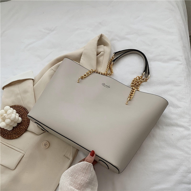Drespot  Black Pu Leather Shoulder Bags for Women Handbag Chain Design Large Capacity Tote Bag Luxury Shopper Hand Bag Female Totes New