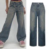 Vintage Khaki Wide Leg Cargo Jeans High Waist Big Pockets Baggy Denim Trousers Casual Oversized Pants Street Sweatpants Iamhotty