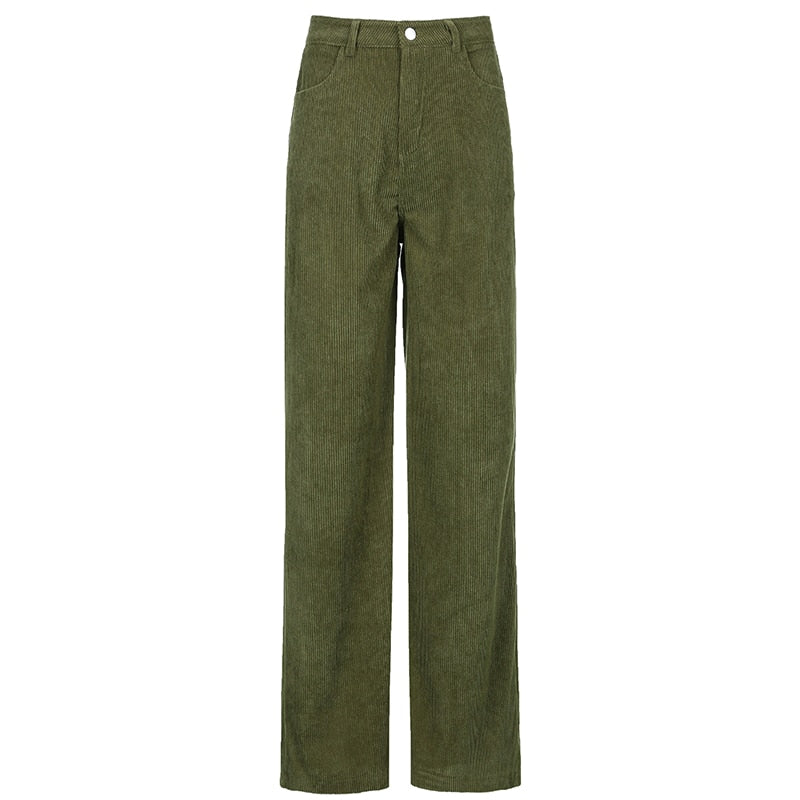 Vintage Straight Corduroy Pants Women Harajuku Green Punk Style Baggy Wide Leg High Waist Casual Pants Trousers Joggers Iamhotty