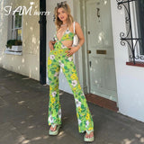 Hollow Out Sexy Floral Jumpsuits Female High Street Flare Overalls Hipster Milkmaid Corset Romper Skinny Bodysuit Iamhohtty