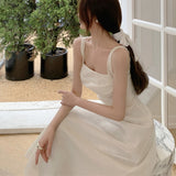 French Elegant Midi Dresses Women Korean Fahion Sleeveless Sweet Casual Dress Females Chic Evening Party Dresses  Summer