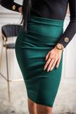 Drespot Solid Knee-Length Pencil Skirt Women Fashion Elastic High Waist Office Lady Bodycon Slim Knitted Casual Skirts