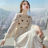 Drespot Knitting Sweater Maxi Dresses for Women Female Korea Style Slim Embroidery Wool Long Sleeve Woman Dress Party  Autumn Winter
