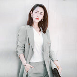 Drespot Women New Elegant Office Work Wear Pant Suits OL 2 Piece Sets Solid Blazer Jacket & Trousers Suit Set Femme