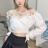 France Elegant Female Blouse Autumn  White Lace Sweet Casual Party Blouse Women Long Sleeve Korean Fashion Designer Clothing