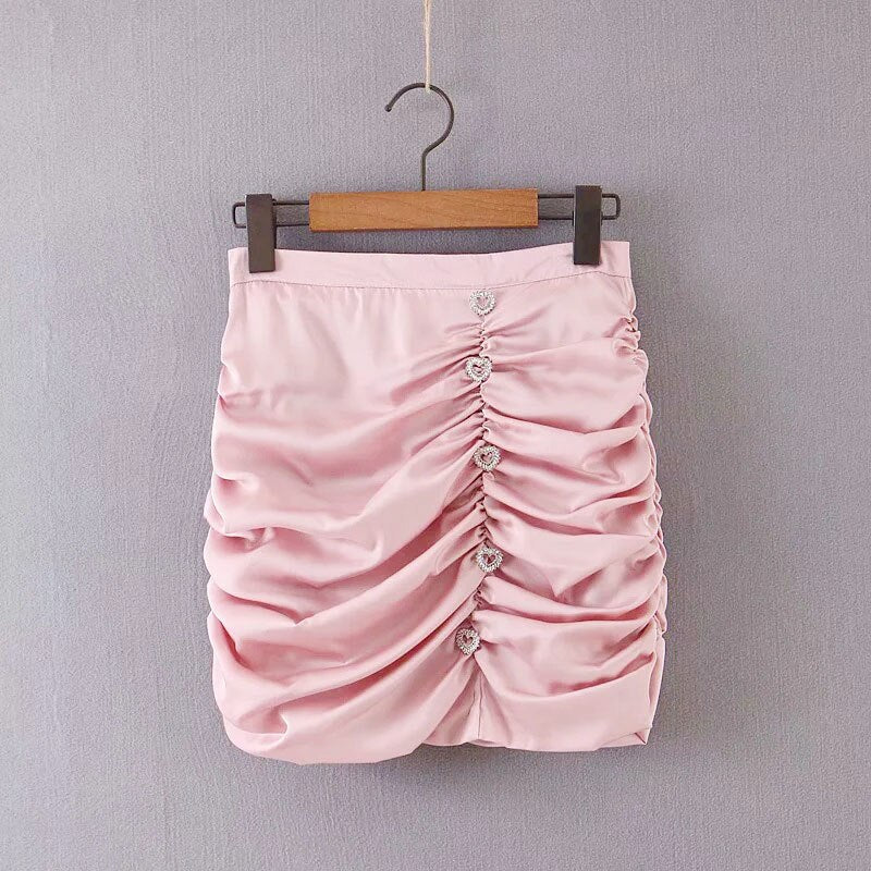Sexy Skirts Women Pink High Waist Hip-package Draped Streetwear Mini Skirt Women Pencil Bodycon Bling Rhinestone Party Skirt