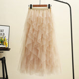 Tutu Tulle Long Maxi Skirt Women Fashion  Korean Cute Pink High Waist Pleated Skirt Mesh Female Lady Aesthetic Faldas