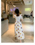 Drespot  Vintage Embroidery Sun Floral  Midi Dress Women Elegant  Puff Sleeve O Neck Clothes  New