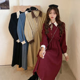 Drespot Plus Size Vintage Dresses Women  Winter Long Sleeve Retro French Elegant Dress Female Casual Party One-Piece Dress Korean