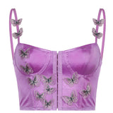 Butterfly Appliques Y2K Corset Women Kawaii Aesthetic Pink Camisole Satin Tank Top Sexy Beach Party Outfit Bustier Hot