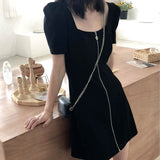 Dresses Women French Style Zippers Solid Square Collar Romantic Sexy Femme Mini Evening Club Vestidos Harajuku All-match Chic