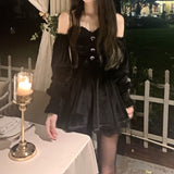 Drespot  Gothic Black Velvet Dress Evening Party Long Sleeve Y2k Mini Dress Women Vintage Elegant One Piece Dress Korean  Autumn