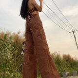Fall New Brown Floral Baggy Jeans Women Vintage High Waisted Denim Pants Female Hot Popular Trousers 90S Harajuku Joggers Mujer