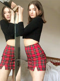 Classic Mini Plaid Skirts Sexy Womens Pencil Bodycon Vintage Skirt Korea Split Harajuku E-girl Slim Y2K Skirt Faldas Mujer Moda