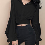 Drespot   Spring Sexy Y2k Blouse Women V Neck Button Long Sleeve Vintage Casual Crop Tops Female Outdoor Korean Fashion Chiffon Shirt