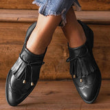 Autumn Shoes for Women  Round-toe Splicing Tassel Shoes PU Leather Lace Up Casual Ladies Flats Low Cut Female Footwear