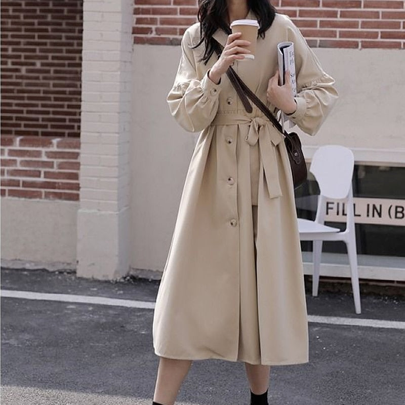 Drespot Korean Long Sleeve Dress Women Preppy Style Sweet Sashes Midi Dress with Belt Casual  Spring Student Kpop Clothes