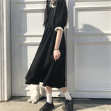 Drespot  Autumn Black Kawaii Lolita Style Dress Mori Girl Fairy Cute Lolita Peter Pan Collar Puff Sleeve Dress  Fashion Women