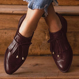 Autumn Shoes for Women  Round-toe Splicing Tassel Shoes PU Leather Lace Up Casual Ladies Flats Low Cut Female Footwear