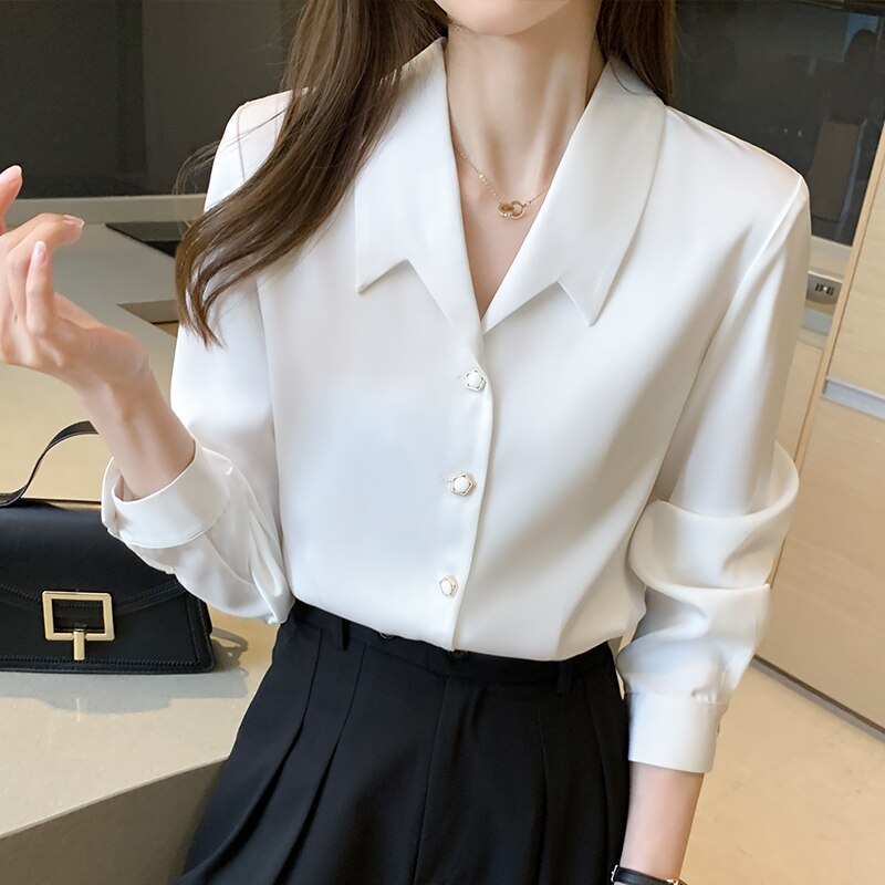Drespot Women's Shirt Female Blouse Tops  New Spring Long Sleeve Turn-down Collar Korean OL Style Office Lady Blouses