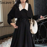 Drespot Elegant Black Midi Shirt Dress Women Gothic One Piece Dress Korean Fashion Y2k Vintage Trench Dress Office Lady Autumn  Chic