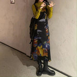 Drespot Vintage Tie Dye Slip Y2k Dress Long Japanese Harajuku Retro Summer Verano Dresses for Women  Sundress Japan Outfits